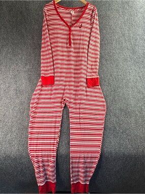 PINK Victoria's Secret Red & White Striped Henley Top